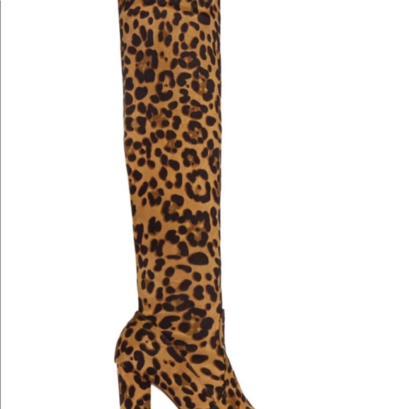 Size 7 leopard suede OTK boots with chunky heel - Picture 3 of 6